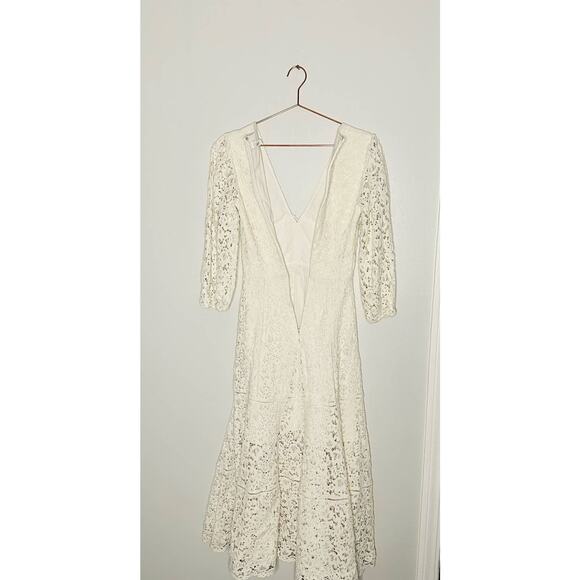 Jonathan Simkhai White Puff Sleeve V-Neck Intricate Lace Midi Dress Size 2 - Picture 15 of 16